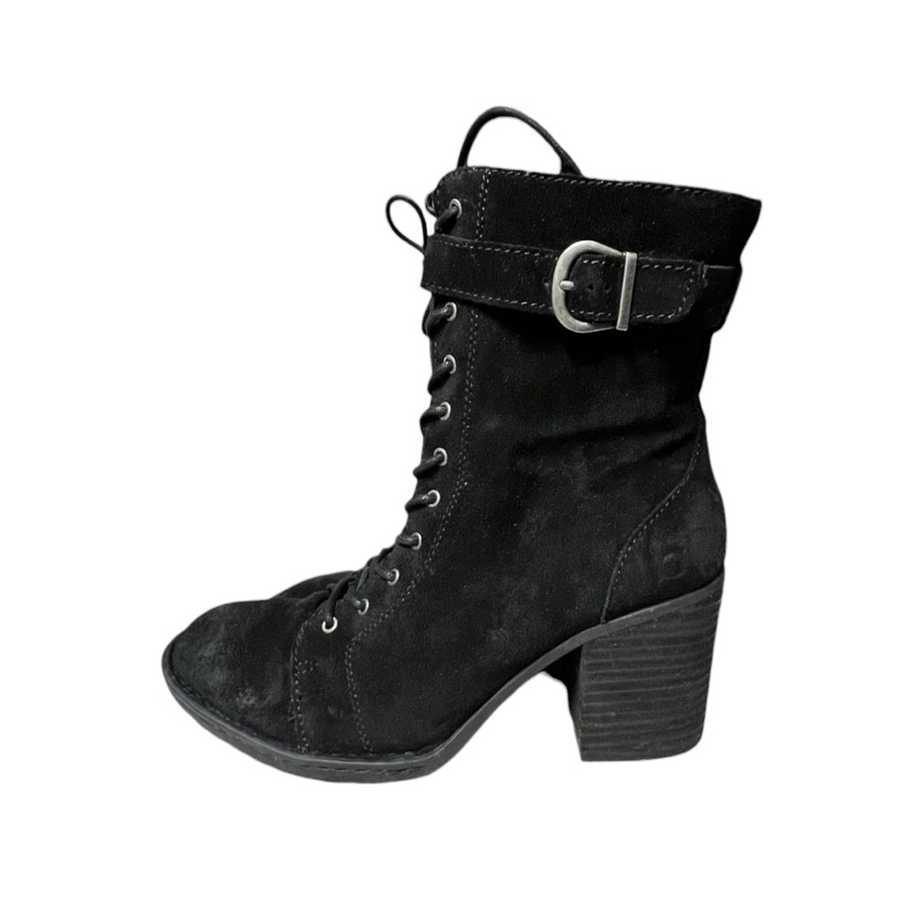 🌻NEW w/tag Born Cass Black Suede Combat Lace Up Block Heel Boots Size 10